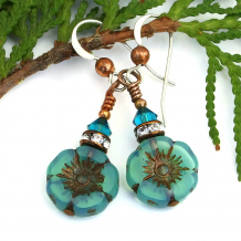 "Breathtaking" - Aqua Blue Opal Pansy Flower Earrings, Swarovski Crystals Artisan Handmade Dangle Jewelry "Breathtaking" - Aqua Blue Opal Pansy Flower Earrings, Swarovski Crystals Artisan Handmade Dangle Jewelry