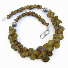 MERMAID'S DANCE - Chunky Bamboo Coral Necklace, Handmade Sterling Jewelry Olive