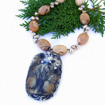 SOUL OF THE ANCIENT FOREST - Tree of Life Handmade Necklace, Magnesite Pearls Beaded Jewelry