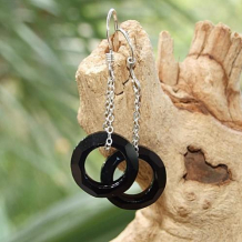 COSMIC SWING - Black Cosmic Crystal Rings Sterling Handmade Earrings