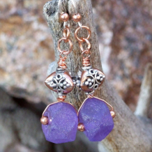 VIOLETTI - Purple Handmade Earrings Recycled Glass Copper Silver Jewelry