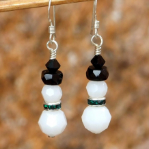 ELEGANT SNOWMEN - Christmas Snowman Swarovski Crystal Handmade Earrings, Winter Jewelry
