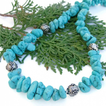 TURQUOISE TREASURE - Southwestern Turquoise Nugget Handmade Necklace, Bali Sterling