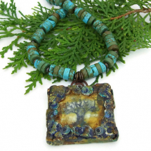 ARBOL DE LA VIDA - Tree of Life Pendant Necklace, Handmade Rustic Magnesite Gemstones OOAK