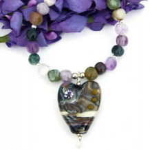 MI CORAZON - Lampwork Heart Necklace, Handmade Amethyst Aventurine Gemstone Jewelry