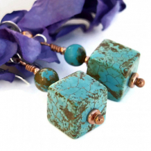 DESERT WINDS - Handmade Earrings, Turquoise Magnesite Copper Unique Jewelry