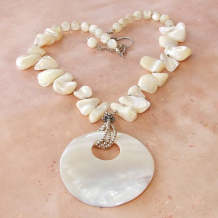WHERE MERMAIDS COME TO PLAY - Mother of Pearl Shell Pendant Necklace, Sterling Handmade 