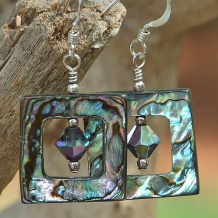 TROPICAL SPLENDOR - Abalone Shell Windows Swarovski Sterling Earrings, Handmade