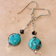 TESORO - Turquoise Blue Black Swarovski Handmade Earrings 