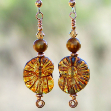 ANCIENT MELODY - Ammonite Spirals Handmade Earrings, Czech Glass Pearls Unique