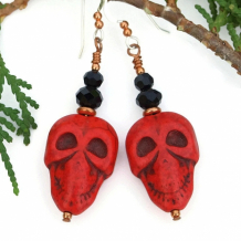 CALAVERAS ROJAS - Red Skull Halloween Earrings, Day of the Dead Dia de los Muertos Jewelry