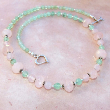 SPRING ROSE - Rose Quartz Chrysoprase Pink Green Gemstone Necklace, Handmade Jewelry