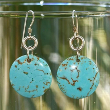 TURQUOISE SKIES - Turquoise Magnesite Round Sterling Silver Handmade Earrings, Classy