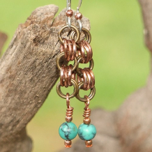 CANYON ROAD - Chain Maille Copper Brass Turquoise Earrings Handmade OOAK Jewelry  Chain Maille Copper Brass Turquoise Earrings Handmade Jewelry