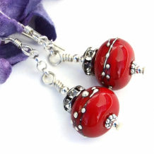 "Cherry Bomb" - Cherry Bomb Red Christmas Earrings, Lampwork Crystal Holiday Artisan Dangle Jewelry