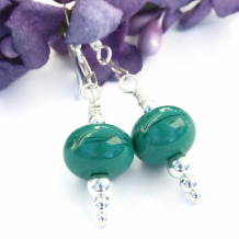 "Christmas Green" - Christmas Holiday Green Lampwork Earrings, Sterling Icicle Artisan Jewelry