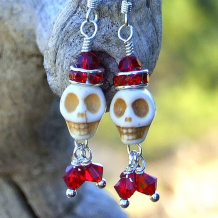 SANTA SKULLS - Christmas Santa Skull Earrings Handmade Red Swarovski Sparkling 