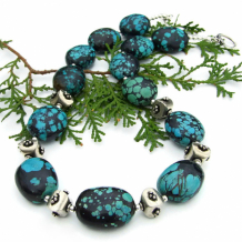 TURQUOISE SKIES - Turquoise Silver Necklace, Chunky Southwest Handmade Gemstone Jewelry