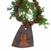 TIGER KITTY - Cat Lovers Necklace, Tiger Iron Gemstone Chunky Boho Handmade Jewelry