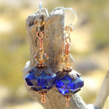 BLUE DREAMER - Cobalt Blue Czech Glass Handmade Earrings, Swarovski Jewelry Sparkling