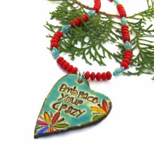 EMBRACE YOUR CRAZY - Embrace Your Crazy Necklace Ceramic Pendant Red Coral Handmade Jewelry