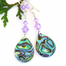 TIDAL POOLS - Paua Abalone Shell Earrings, Purple Green Teardrop Handmade Jewelry