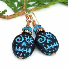 VOODOO SKULLS - Voodoo Skull Halloween Earrings, Black Turquoise Handmade Jewelry Gift