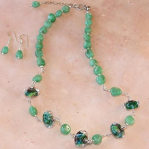 LIZARD TALK - Lampwork Chrysoprase Wire Wrapped Handmade Necklace