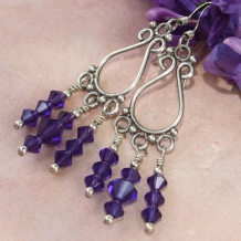 PURPLE PASSION - Purple Velvet Swarovski Sterling Chandelier Earrings, Handmade