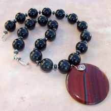 EQUILIBRIUM - Chunky Handmade Necklace, Tiger Iron Rainbow Obsidian Jewelry
