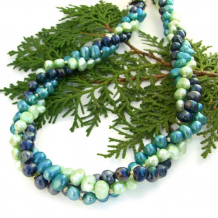 GREEN HARMONY - Twisted Pearl Handmade Necklace, Torsade Green Peacock Seafoam Celadon