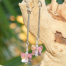PINK BUTTERFLIES - Pink Butterflies Earrings, Handmade Swarovski Sterling Jewelry