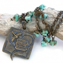 THE HEART CAN DO ANYTHING - Moliere Pendant Necklace, Handmade Bronze Turquoise Unique Jewelry