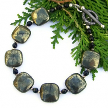MIRAGE - Pyrite Fools Gold Handmade Bracelet Onyx Gemstone Unique Jewelry