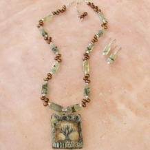 ON THE FOREST PATH - Tree Pendant Green Tourmilated Quartz Pearls Handmade Necklace