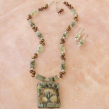 ON THE FOREST PATH - Tree Pendant Green Tourmilated Quartz Pearls Handmade Necklace ON THE FOREST PATH - Tree Pendant Green Tourmilated Quartz Pearls Handmade Necklace