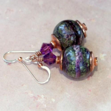 PASSIONATELY PURPLE - Charoite Gemstones Purple Swarovski Copper Earrings, Handmade