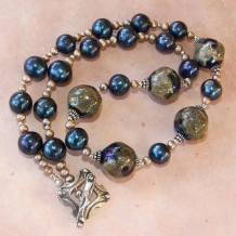 SPRING TIDE - Clare Scott Lampwork Glass Blue Pearls Handmade Necklace