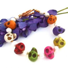 Day of the Dead Halloween Skull Handmade Bracelet Pearls