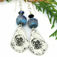 CALAVERAS - Boho Skull Earrings, Rustic Lampwork Halloween Day of the Dead Jewelry