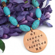 RESCUED - Handmade Dog Rescue Necklace, Turquoise Magnesite Gemstone Copper