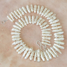 TOUCH OF MAGIC - Biwa Pearl Wedding Bride Necklace, Handmade Sterling Elegant