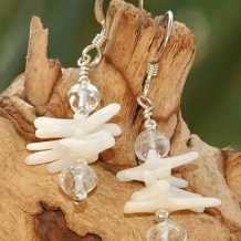 DELPHINUS - Beachy White Coral Blue Quartz Sterling Handmade Earrings