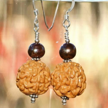 SHIVA'S TEAR - Rudraksha Seeds Freshwater Pearls Sterling Earrings, Handmade