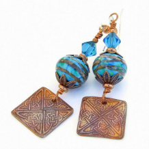 CELTIC CHORUS - Celtic Knot Copper Earrings, Handmade Lampwork Beaded Jewelry