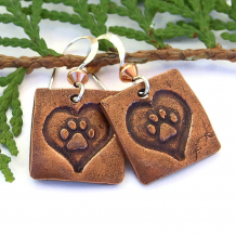 "Dog Love" - Copper Dog Paw Print Earrings, Sterling Silver Artisan Handmade Earrings