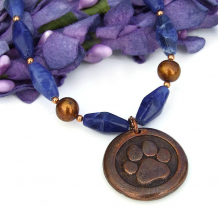 "Dog Love" - Dog Paw Print and St Francis Pendant Necklace, Blue Sodalite Handmade Rescue Jewelry