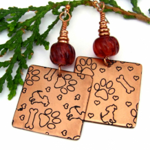 MY FOUR FOOTED FRIEND - Dog Lover Earrings, Copper Bones Paw Prints Hearts Handmade Jewelry