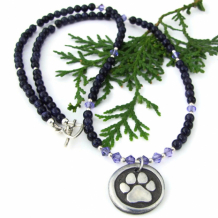 RESCUED - Dog Paw Print Rescued Necklace, Purple Goldstone Handmade Jewelry Gift