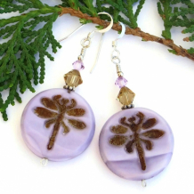 "Dragonfly Dreams" - Lilac Purple Handmade Dragonfly Earrings, Swarovski Czech Glass Artisan Jewelry 